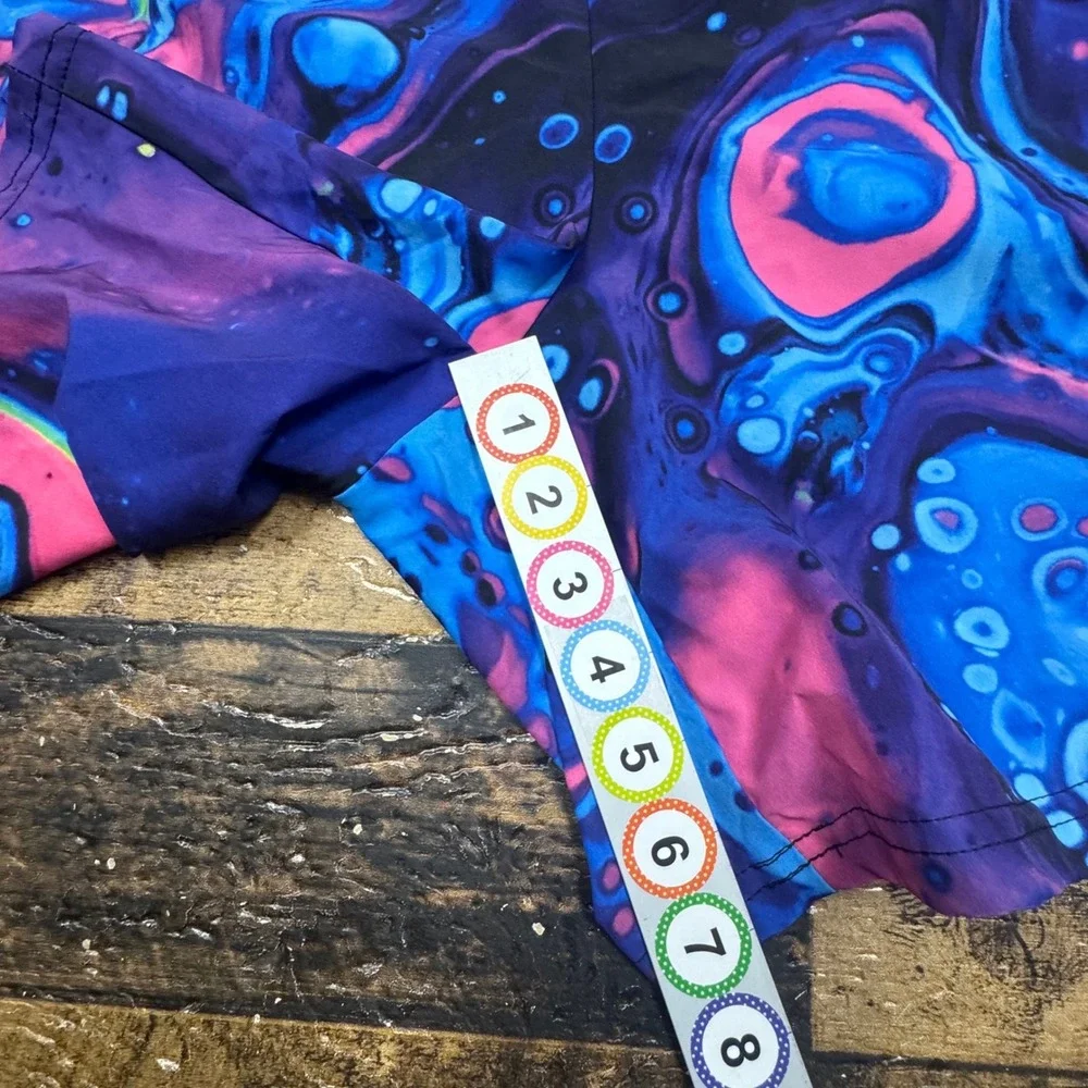 KLATIE Electric Threads Mens Swim Trunks Shorts 3XL Print Blue Yellow Drawstring